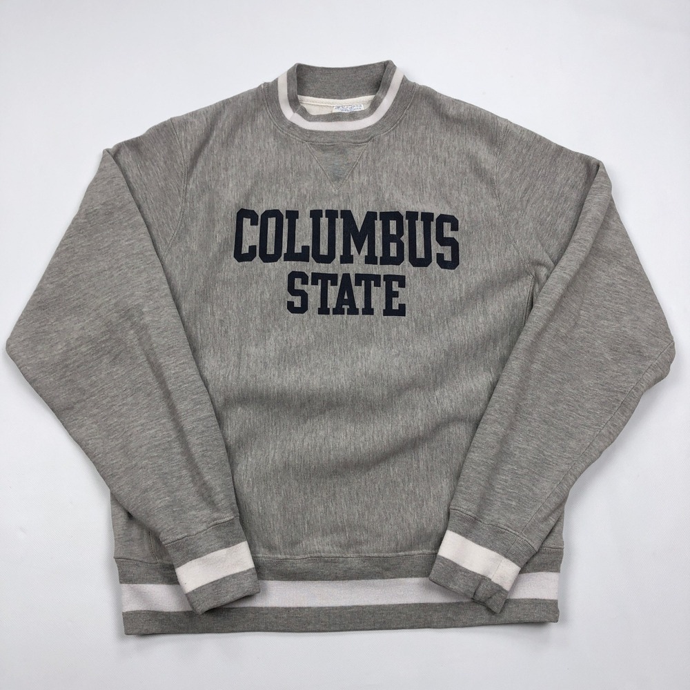 Champion Reverse Weave Columbus State Sweatshirt Mens Medium Grey Striped Trim
